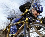 Janet Trubey pushes her muddy bike up the run-up. 2012 Cyclocross National Championships, Masters Women 40-44. © Tim Westmore